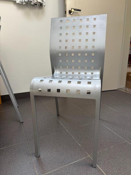 4 Zanotta stoelen in aluminium, Huis en Inrichting, Stoelen, Gebruikt, Vier, Grijs, Ophalen