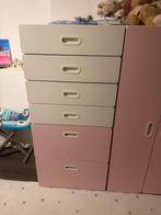 Commode 6 tiroirs blanc rose pale, Enfants & Bébés, Chambre d'enfant | Commodes & Armoires, Comme neuf, 50 à 70 cm, 105 cm ou plus