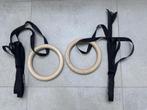 Houten gymnastiekringen met straps – gebruikt, Sport en Fitness, Ophalen of Verzenden, Gebruikt, Overige materialen, Overige typen