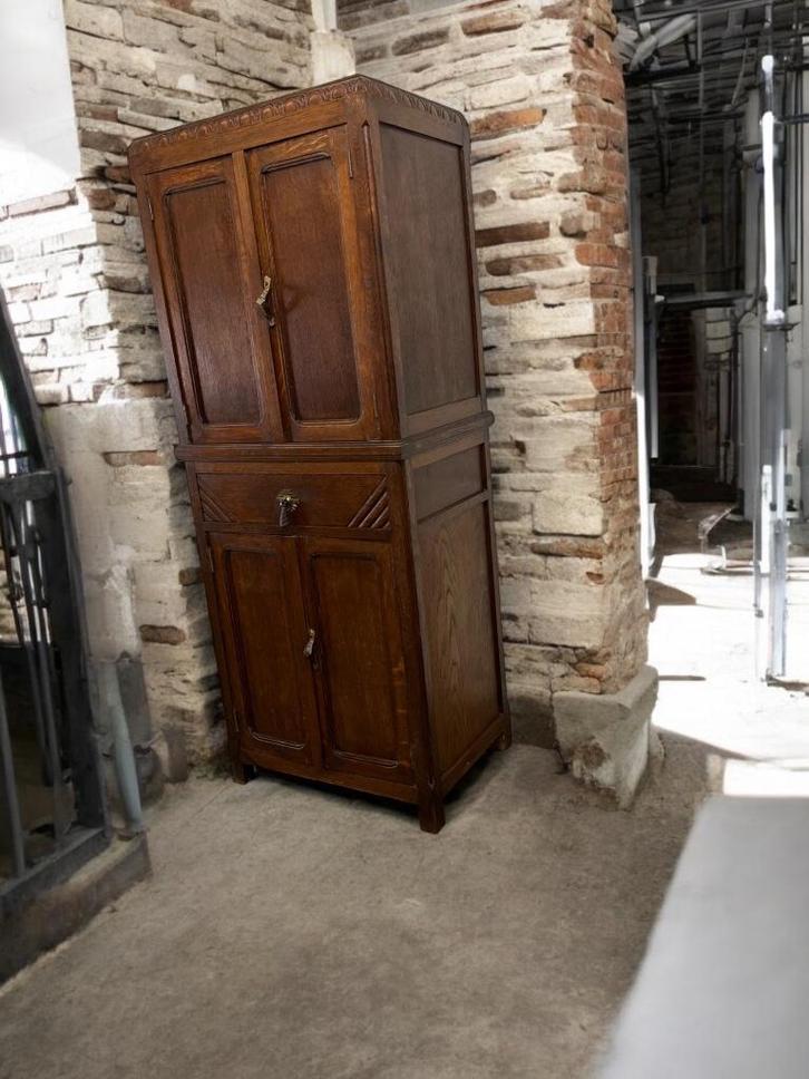 Vintage halfhoog kastje  / leggerkast met art deco details, Antiek en Kunst, Curiosa en Brocante, Ophalen of Verzenden