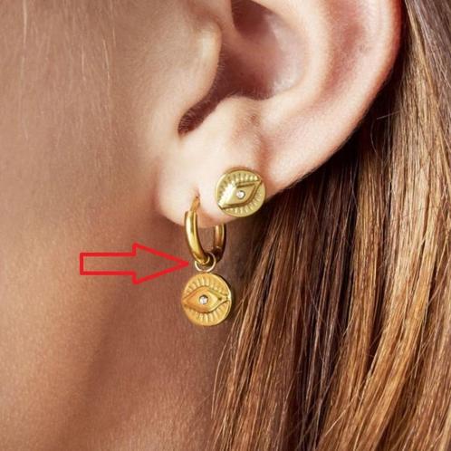 Geelgoud verguld stalen oorringen met oog - OP=OP!, Handtassen en Accessoires, Oorbellen, Nieuw, Ophalen of Verzenden