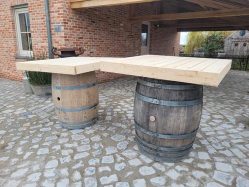 Tonneau à vin de Bordeaux avec plateau extra large 108 cm x, Jardin & Terrasse, Tables de jardin, Comme neuf, Enlèvement ou Envoi