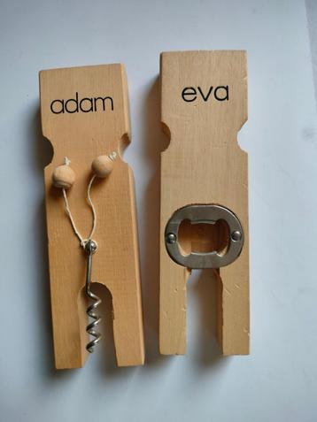 Vintage wooden Adam & Eve bottle opener corkscrew bar set 