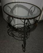 vintage smeedijzeren bijzettafel met glazen blad, Antiek en Kunst, Ophalen