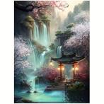 Belvédère Diamond Painting - cascades - vert 50x40cm (carré, Envoi, Toile