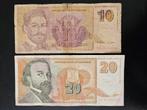 10 en 20 dinara Joegoslavië set 1994 jaar, Postzegels en Munten, Bankbiljetten | Europa | Niet-Eurobiljetten, Ophalen of Verzenden