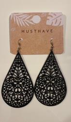 Zwarte druppelvormige oorbellen met filigraanwerk, Bijoux, Sacs & Beauté, Boucles d'oreilles, Enlèvement ou Envoi, Utilisé, Noir