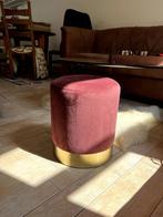 Paarse poef velours met gouden voet, Ophalen, Minder dan 50 cm, Rond, Minder dan 50 cm