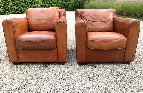 2 top leren cognac clubfauteuils met losse kussens!, Huis en Inrichting, Zetels | Complete zithoeken, Ophalen
