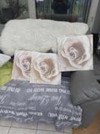 3 kaders met beige rozen, Enlèvement ou Envoi