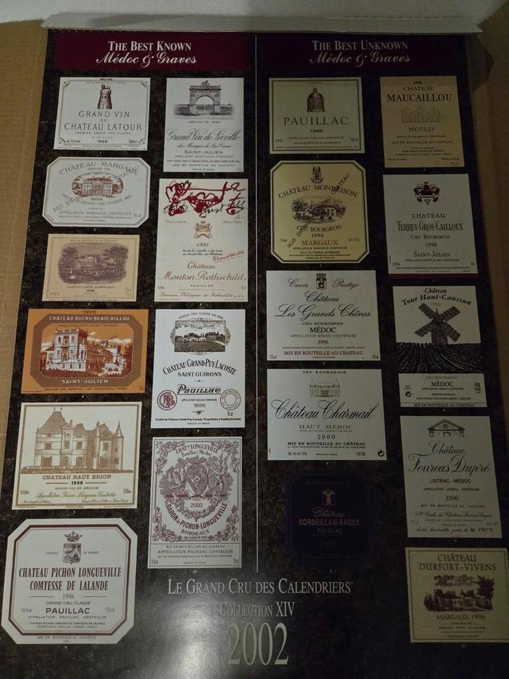 Collection de 12 calendriers vinicoles uniques en leur genre, Collections, Vins, Comme neuf, Enlèvement