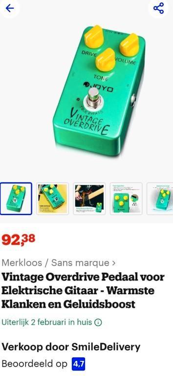 Pédale Vintage Overdrive Joyo pour guitare électrique, Musique & Instruments, Effets, Neuf, Distortion, Overdrive ou Fuzz, Enlèvement ou Envoi