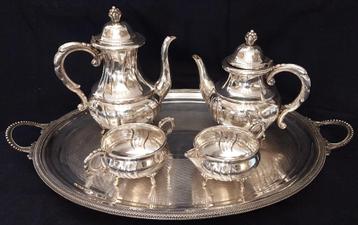 Antiek Solvplet Royal koffie - thee set, servies verzilverd