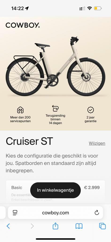 KOOPJE COWBOY CRUISER ST met ALLE opties (jan 24), Fietsen en Brommers, Elektrische fietsen, Gebruikt, Cowboy, Ophalen
