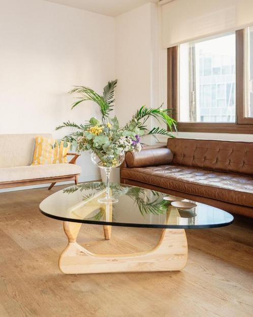 Table Basse Design en Bois Naturel de Frêne et Verre Trempé, Huis en Inrichting, Tafels | Salontafels, Zo goed als nieuw, Minder dan 50 cm