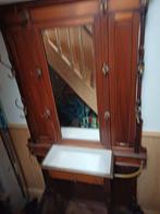 Antieke kapstok met spiegel, schuifje en paraplubak., Antiek en Kunst, Ophalen