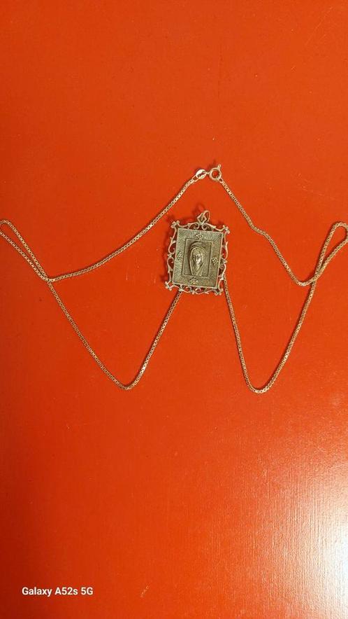 Art Deco Heilige Maria aanhanger met halsketting., Antiek en Kunst, Antiek | Zilver en Goud, Zilver, Ophalen of Verzenden