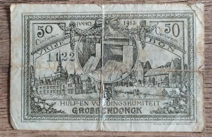 50 centimes Grobbendonck 1915 - Argent d'urgence, Collections, Objets militaires | Général, Autres, Enlèvement ou Envoi
