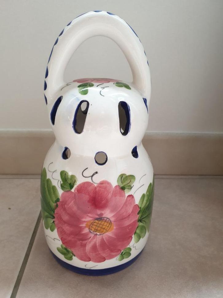 Keramiek Lantaarn Blauw Wit Met Bloem, Huis en Inrichting, Woonaccessoires | Vazen, Gebruikt, Blauw, Minder dan 50 cm, Aardewerk of Porselein