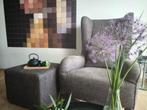 2 Natuzzi fauteuils met poef, Ophalen, Hout, Gebruikt, 100 tot 125 cm