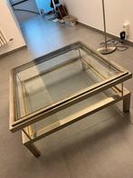Belgochrom schuiftafel salon chrome messing vintage, Huis en Inrichting, Tafels | Salontafels, Ophalen, Zo goed als nieuw, Glas