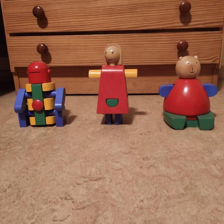 Set van 3 kleurrijke houten figuren om in elkaar te zetten -, Kinderen en Baby's, Speelgoed | Houten speelgoed, Zo goed als nieuw