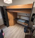 Lit mezzanine avec bureau, armoire, matelas, éclairage IKEA, Maison & Meubles, 90 cm, Gris, Une personne, Enlèvement
