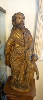 statue en bois St JOSEPH + ENFANT. 87cm. Polychrome., Antiquités & Art, Enlèvement
