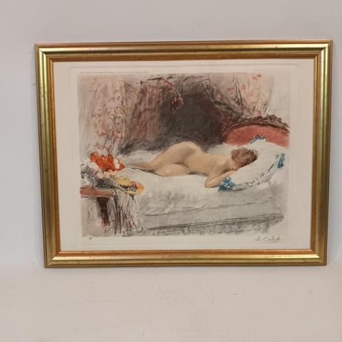 Antoine Calbet (1860-1944) - kleuren gravure - La belle endo, Antiek en Kunst, Kunst | Etsen en Gravures, Ophalen of Verzenden