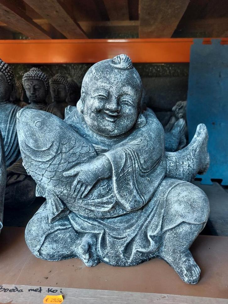 Boeddha met koi, Jardin & Terrasse, Statues de jardin, Neuf, Bouddha, Béton, Enlèvement