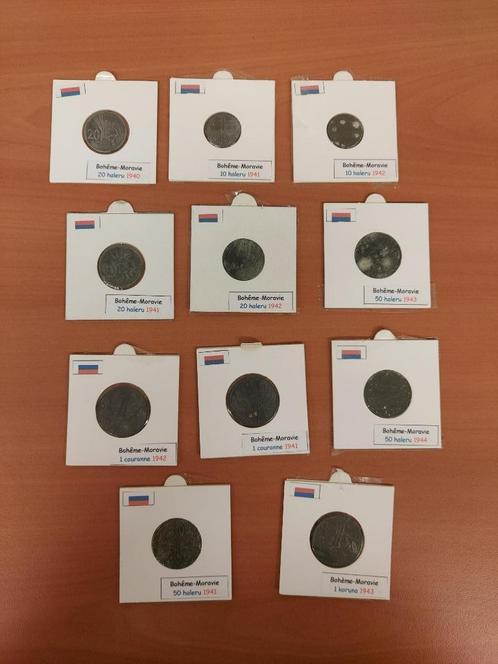 Lot van 11 munten Bohemen - Moravië 1940-41-42-43-44, Verzamelen, Militaria | Tweede Wereldoorlog, Overige soorten, Overige typen