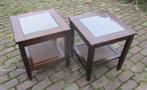 2 Mooie Tafeltjes in Hout, riet en glas - 45x45x49, Ophalen of Verzenden, Zo goed als nieuw, Vierkant, Glas