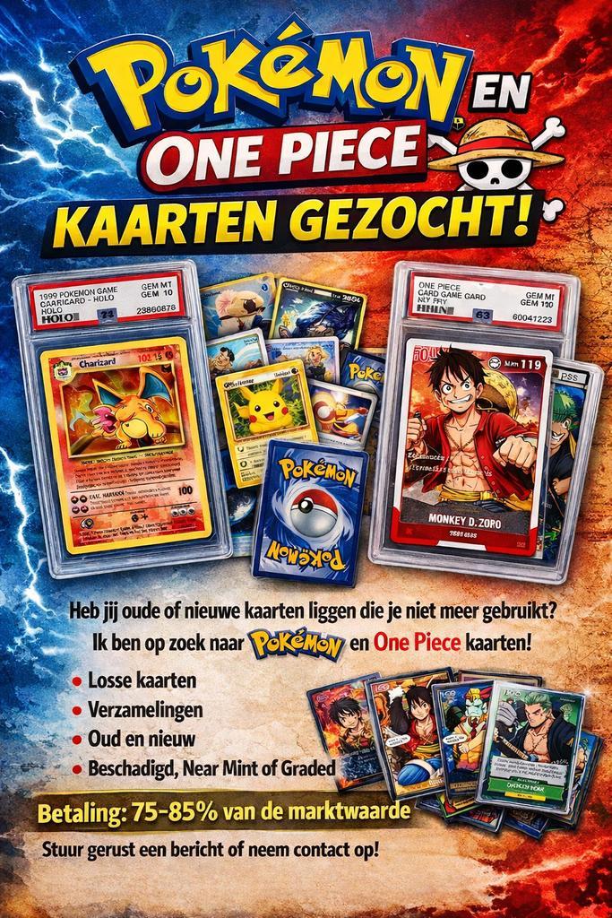 Pokemon & One piece kaarten gezocht!, Hobby en Vrije tijd, Verzamelkaartspellen | Pokémon, Ophalen