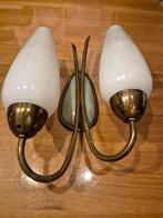 Vintage messing wandlamp jaren 50-60 – opaalglas mid-century, Huis en Inrichting, Ophalen, Gebruikt
