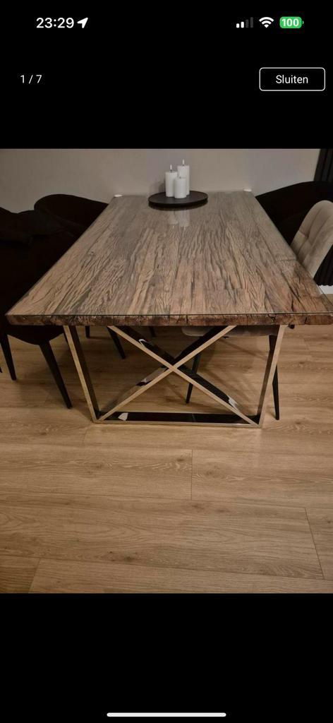 Eettafel met 8 stoelen, Huis en Inrichting, Tafels | Eettafels, Gebruikt, 50 tot 100 cm, 150 tot 200 cm, Vijf personen of meer