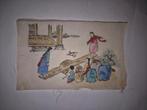 Ancienne lithographie chinoise japonaise  sur tissu, Enlèvement ou Envoi