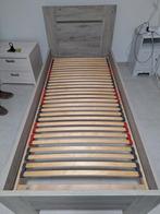 lit simple avec sommier à lattes et matelas, 90 cm, Gris, Enlèvement, 200 cm