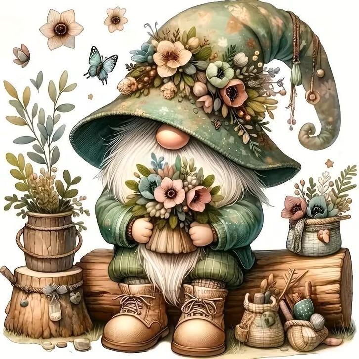 Diamond Painting kabouter groen 20x20cm (rond), Hobby en Vrije tijd, Knutselen, Nieuw, Knutselwerk, Verzenden