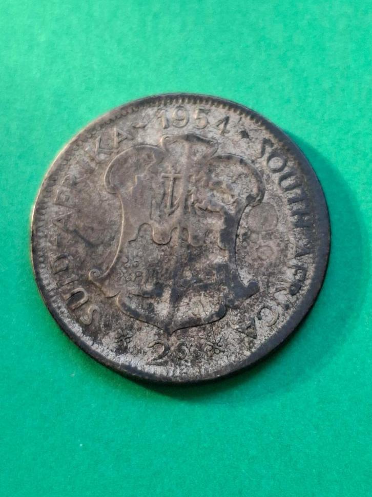 1954 Zuid Afrika 2 shillings in zilver Elizabeth II, Postzegels en Munten, Munten | Afrika, Losse munt, Zuid-Afrika, Zilver, Verzenden
