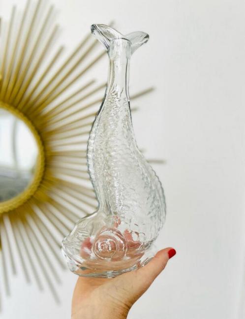 Karaffles, soliflora, vis, vintage glas, Huis en Inrichting, Woonaccessoires | Vazen, Zo goed als nieuw, Minder dan 50 cm, Glas