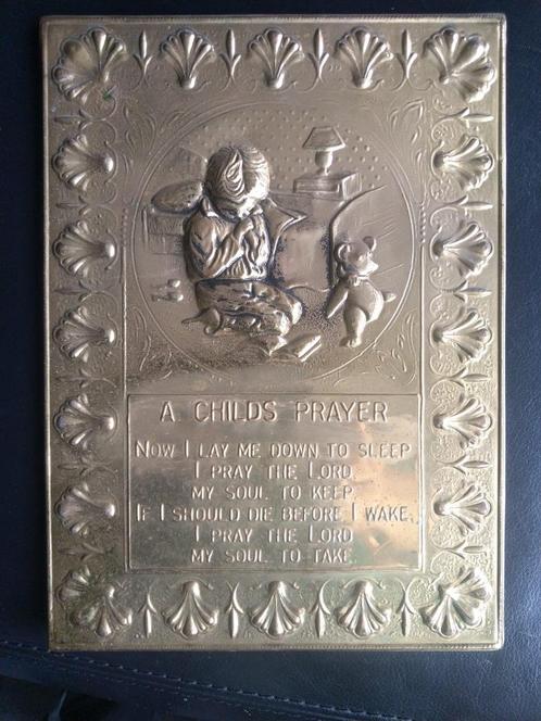 Mooi Metalen /Koperen BORD ?spreuk " A CHILDS PRAYER "BIEDEN, Verzamelen, Merken en Reclamevoorwerpen, Gebruikt, Reclamebord, Verzenden