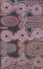 ABORIGINAL ART / ONTWERP STIPPEN / OLIEVERF DOEK / 131x86cm, Antiek en Kunst, Ophalen