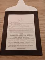 Doodsbrief Joanna De Coster 1939 Opwijk, Verzamelen, Ophalen of Verzenden, Rouwkaart