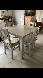 Tafel en 4 stoelen, Huis en Inrichting, 50 tot 100 cm, 100 tot 150 cm, Grenenhout, Gebruikt
