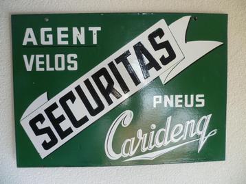 EMAILLE 2-ZIJDIG BORD"AGENT VELOS SECURITAS PNEUS"UIT 1951 beschikbaar voor biedingen