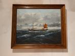 Schilderij schip op noordzee W. Plug painting vintage, Ophalen of Verzenden