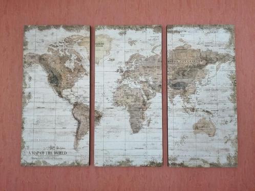 3-luiks vintage wereldkaart (120 x 80 x 2,5 cm), Huis en Inrichting, Woonaccessoires | Wanddecoraties, Zo goed als nieuw, Ophalen of Verzenden