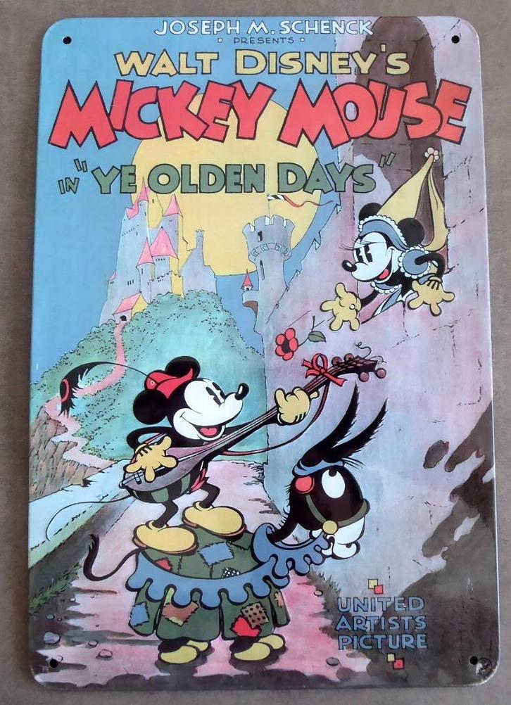 Disney Mickey Mouse in Ye Olden Days metalen plaat”, Verzamelen, Disney, Gebruikt, Mickey Mouse, Ophalen of Verzenden