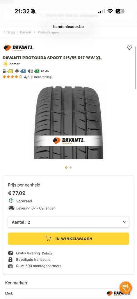 Davanti protoura sport 215/55 r17 98W XL DOT2824, Auto-onderdelen, Banden en Velgen, Band(en), Ophalen of Verzenden