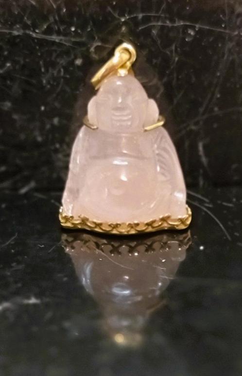 Pendentif Bouddha en or, quartz rose 18 carats, Bijoux, Sacs & Beauté, Pendentifs, Neuf, Enlèvement ou Envoi